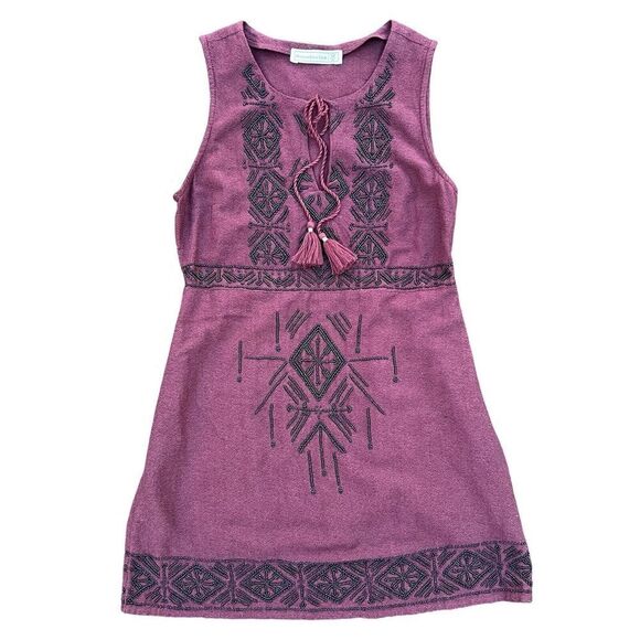 Abercrombie & Fitch Dress Women's Small Maroon Beaded Aztec Sleeveless Tie Neck - Picture 11 of 16